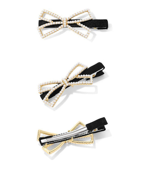 ヘアクリップ2個組リボンワニクリップミニ パールリボンピン きれいめ 前髪クリップキラキラ オシャレヘアアクセサリープチプラしっかり留まるヘアピン ビジュー髪飾り 84HG-002