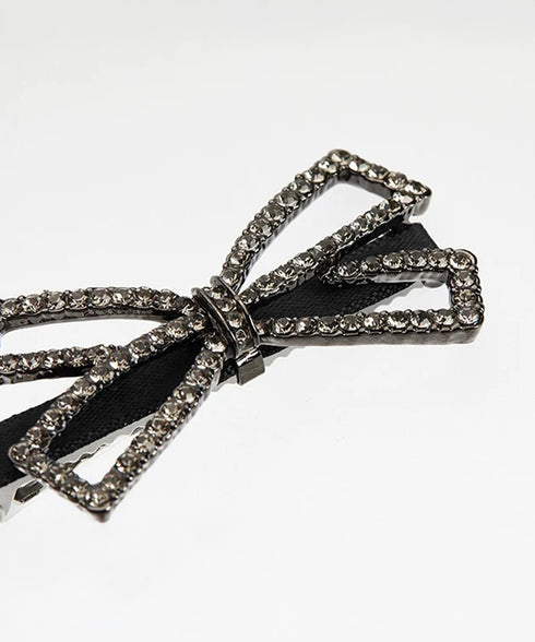 ヘアクリップ2個組リボンワニクリップミニ パールリボンピン きれいめ 前髪クリップキラキラ オシャレヘアアクセサリープチプラしっかり留まるヘアピン ビジュー髪飾り 84HG-002