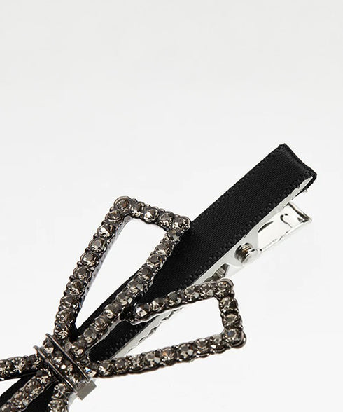 ヘアクリップ2個組リボンワニクリップミニ パールリボンピン きれいめ 前髪クリップキラキラ オシャレヘアアクセサリープチプラしっかり留まるヘアピン ビジュー髪飾り 84HG-002