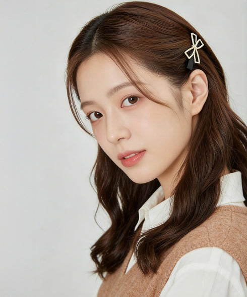 ヘアクリップ2個組リボンワニクリップミニ パールリボンピン きれいめ 前髪クリップキラキラ オシャレヘアアクセサリープチプラしっかり留まるヘアピン ビジュー髪飾り 84HG-002