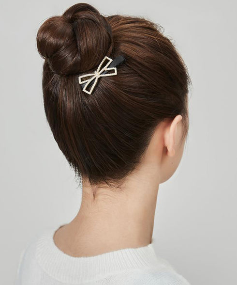 ヘアクリップ2個組リボンワニクリップミニ パールリボンピン きれいめ 前髪クリップキラキラ オシャレヘアアクセサリープチプラしっかり留まるヘアピン ビジュー髪飾り 84HG-002