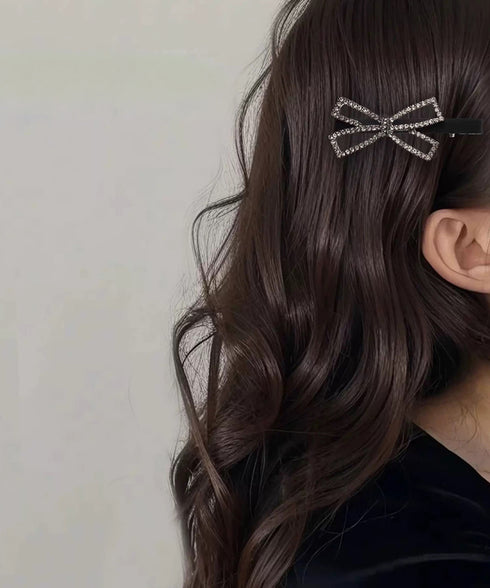 ヘアクリップ2個組リボンワニクリップミニ パールリボンピン きれいめ 前髪クリップキラキラ オシャレヘアアクセサリープチプラしっかり留まるヘアピン ビジュー髪飾り 84HG-002