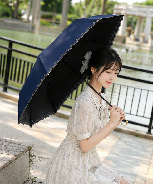 折りたたみ傘 収納袋付き 軽量晴雨兼用傘 レディース UV対策 3段折りたたみ傘 梅雨対策 耐風強風日傘 大人可愛い コンパクト傘 フェミニン傘 紫外線対策 小物 84HONGXIN-001