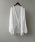 シアーカーディガン レディース薄手羽織り シースルーロングカーディガン バルーンスリーブシアーシャツ 春夏ライトアウター日焼け防止長袖 リボンロングシャツ 透け感 84JIAXUN-001