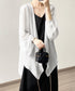 シアーカーディガン レディース薄手羽織り シースルーロングカーディガン バルーンスリーブシアーシャツ 春夏ライトアウター日焼け防止長袖 リボンロングシャツ 透け感 84JIAXUN-001