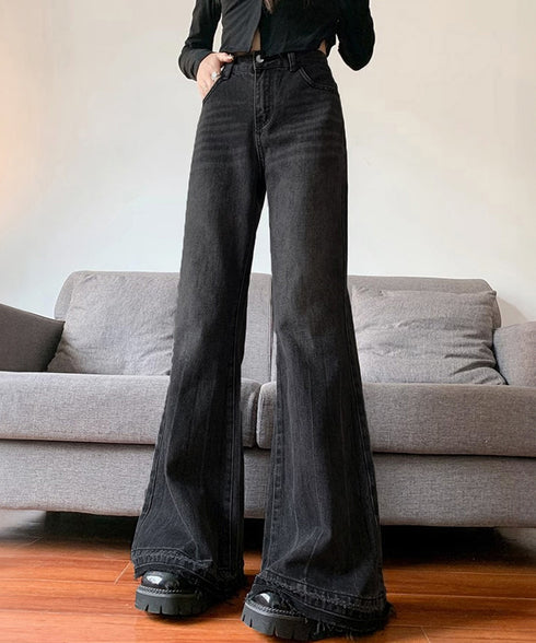 レトロ フレアデニムパンツ ローエッジ ジーパン レディース ハイウエスト ヴィンテージ 美脚脚長 ボトムス カジュアル ブーツカットデニム 着やせロングパンツ 84JIAYE-001