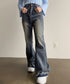 レトロ フレアデニムパンツ ローエッジ ジーパン レディース ハイウエスト ヴィンテージ 美脚脚長 ボトムス カジュアル ブーツカットデニム 着やせロングパンツ 84JIAYE-001