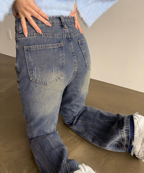 レトロ フレアデニムパンツ ローエッジ ジーパン レディース ハイウエスト ヴィンテージ 美脚脚長 ボトムス カジュアル ブーツカットデニム 着やせロングパンツ 84JIAYE-001