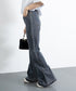 レトロ フレアデニムパンツ ローエッジ ジーパン レディース ハイウエスト ヴィンテージ 美脚脚長 ボトムス カジュアル ブーツカットデニム 着やせロングパンツ 84JIAYE-001