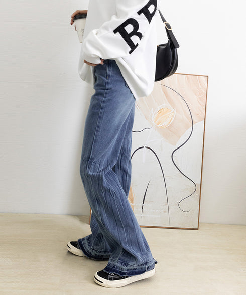 レトロ フレアデニムパンツ ローエッジ ジーパン レディース ハイウエスト ヴィンテージ 美脚脚長 ボトムス カジュアル ブーツカットデニム 着やせロングパンツ 84JIAYE-001