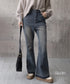 レトロ フレアデニムパンツ ローエッジ ジーパン レディース ハイウエスト ヴィンテージ 美脚脚長 ボトムス カジュアル ブーツカットデニム 着やせロングパンツ 84JIAYE-001