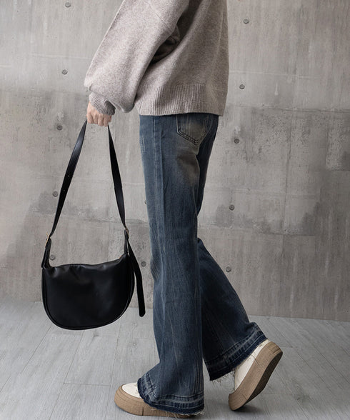 レトロ フレアデニムパンツ ローエッジ ジーパン レディース ハイウエスト ヴィンテージ 美脚脚長 ボトムス カジュアル ブーツカットデニム 着やせロングパンツ 84JIAYE-001