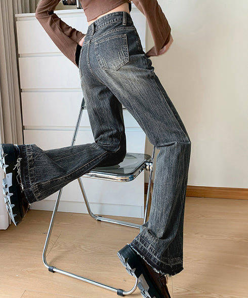 レトロ フレアデニムパンツ ローエッジ ジーパン レディース ハイウエスト ヴィンテージ 美脚脚長 ボトムス カジュアル ブーツカットデニム 着やせロングパンツ 84JIAYE-001