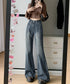 レトロ フレアデニムパンツ ローエッジ ジーパン レディース ハイウエスト ヴィンテージ 美脚脚長 ボトムス カジュアル ブーツカットデニム 着やせロングパンツ 84JIAYE-001