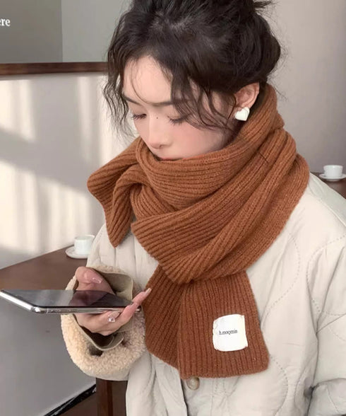 暖かいリブニットマフラー カシミアタッチ 韓国風マフラーレディース チクチクしないニットストール 無地厚手 シンプルネックウォーマー おしゃれ 防風防寒首巻き保温 84JINDI-001