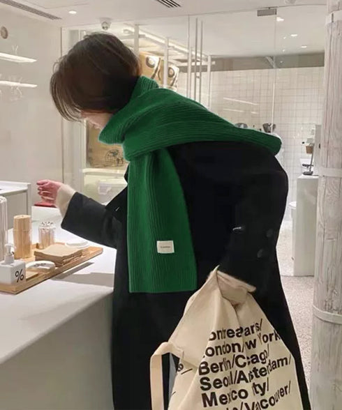 暖かいリブニットマフラー カシミアタッチ 韓国風マフラーレディース チクチクしないニットストール 無地厚手 シンプルネックウォーマー おしゃれ 防風防寒首巻き保温 84JINDI-001