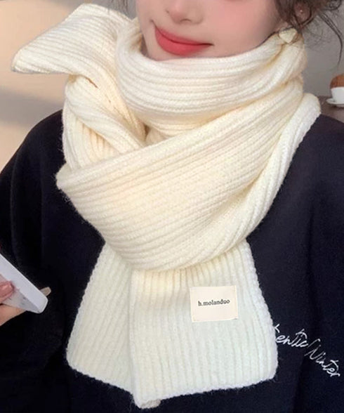 暖かいリブニットマフラー カシミアタッチ 韓国風マフラーレディース チクチクしないニットストール 無地厚手 シンプルネックウォーマー おしゃれ 防風防寒首巻き保温 84JINDI-001