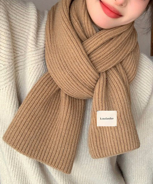 暖かいリブニットマフラー カシミアタッチ 韓国風マフラーレディース チクチクしないニットストール 無地厚手 シンプルネックウォーマー おしゃれ 防風防寒首巻き保温 84JINDI-001