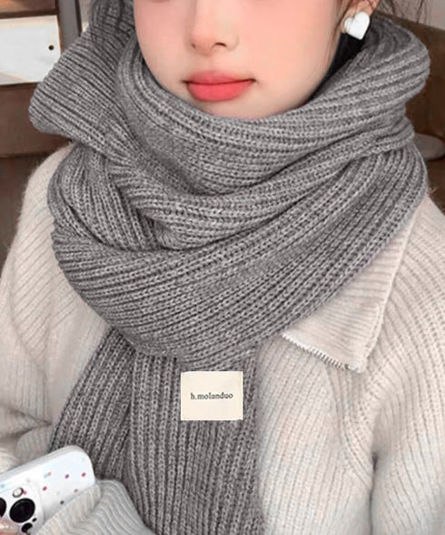 暖かいリブニットマフラー カシミアタッチ 韓国風マフラーレディース チクチクしないニットストール 無地厚手 シンプルネックウォーマー おしゃれ 防風防寒首巻き保温 84JINDI-001