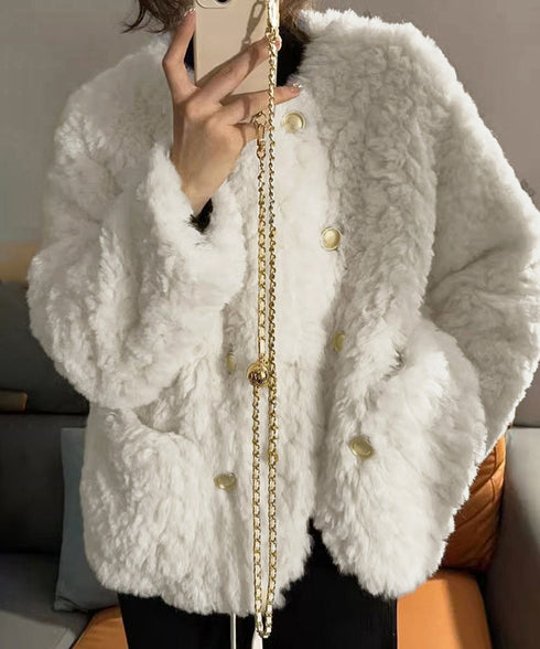 ボアジャケット もこもこアウター 韓国風 レディースフェイクファーコート 中綿入り厚手冬服 ゴールドボタン ボアブルゾン暖かい カジュアル 防寒アウター体型カバー 84JINGYI-001