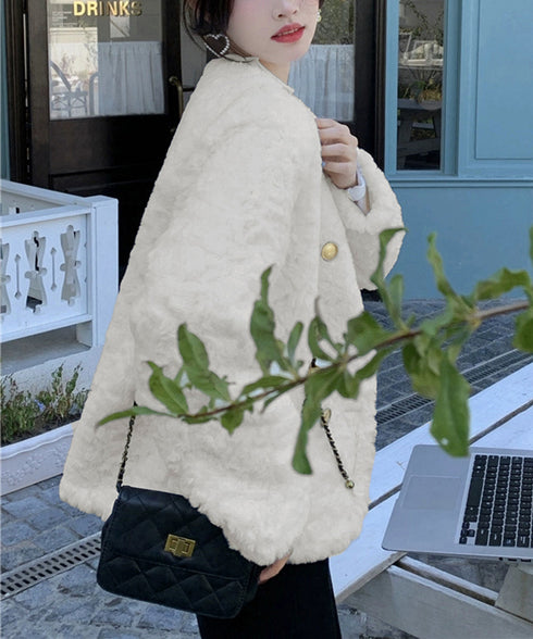 ボアジャケット もこもこアウター 韓国風 レディースフェイクファーコート 中綿入り厚手冬服 ゴールドボタン ボアブルゾン暖かい カジュアル 防寒アウター体型カバー 84JINGYI-001