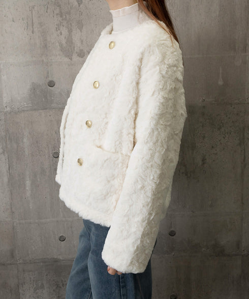 ボアジャケット もこもこアウター 韓国風 レディースフェイクファーコート 中綿入り厚手冬服 ゴールドボタン ボアブルゾン暖かい カジュアル 防寒アウター体型カバー 84JINGYI-001