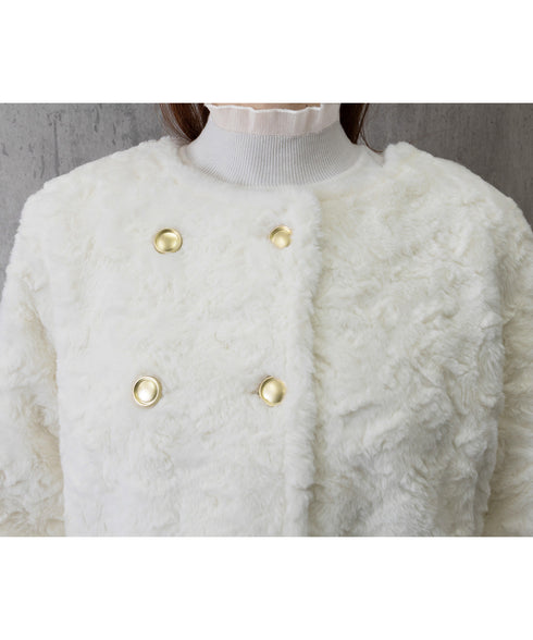 ボアジャケット もこもこアウター 韓国風 レディースフェイクファーコート 中綿入り厚手冬服 ゴールドボタン ボアブルゾン暖かい カジュアル 防寒アウター体型カバー 84JINGYI-001