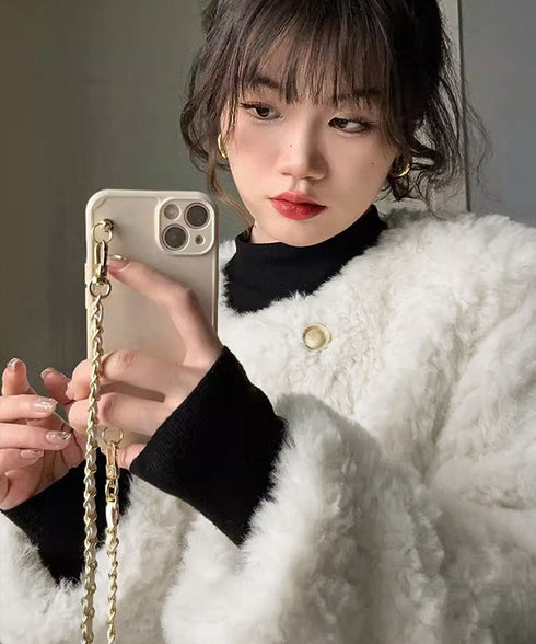 ボアジャケット もこもこアウター 韓国風 レディースフェイクファーコート 中綿入り厚手冬服 ゴールドボタン ボアブルゾン暖かい カジュアル 防寒アウター体型カバー 84JINGYI-001