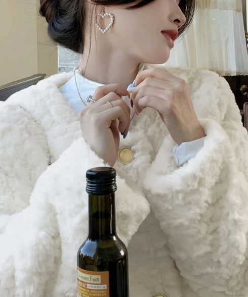 ボアジャケット もこもこアウター 韓国風 レディースフェイクファーコート 中綿入り厚手冬服 ゴールドボタン ボアブルゾン暖かい カジュアル 防寒アウター体型カバー 84JINGYI-001