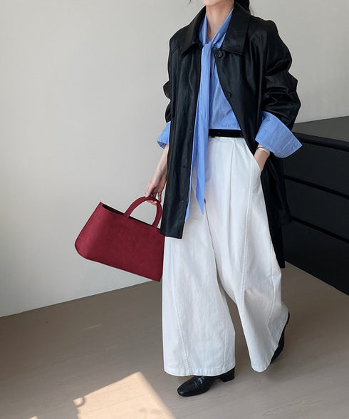 エコレザーロングジャケット韓国風アウター レディースウエストマークフェイクレザージャケット 合皮テーラードジャケットお洒落 ベルト付きアウター秋冬 カジュアル上着 84JINGYI-002