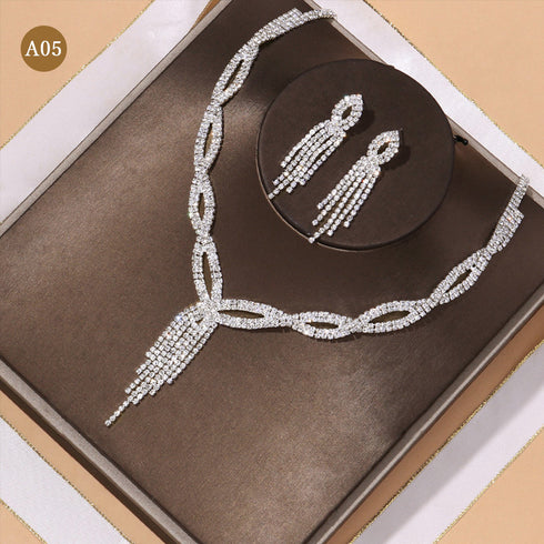 ウェディングジュエリーセットアクセサリー 豪華 ビジュー ネックレスピアスセット キラキラ ラインストーン パーティーアクセサリー ドレス用 お呼ばれ フェミニン 84JINXI-003