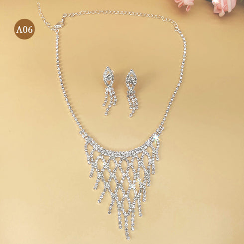 ウェディングジュエリーセットアクセサリー 豪華 ビジュー ネックレスピアスセット キラキラ ラインストーン パーティーアクセサリー ドレス用 お呼ばれ フェミニン 84JINXI-003