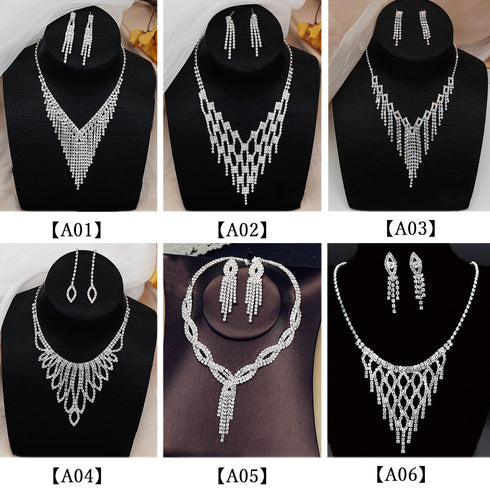 ウェディングジュエリーセットアクセサリー 豪華 ビジュー ネックレスピアスセット キラキラ ラインストーン パーティーアクセサリー ドレス用 お呼ばれ フェミニン 84JINXI-003