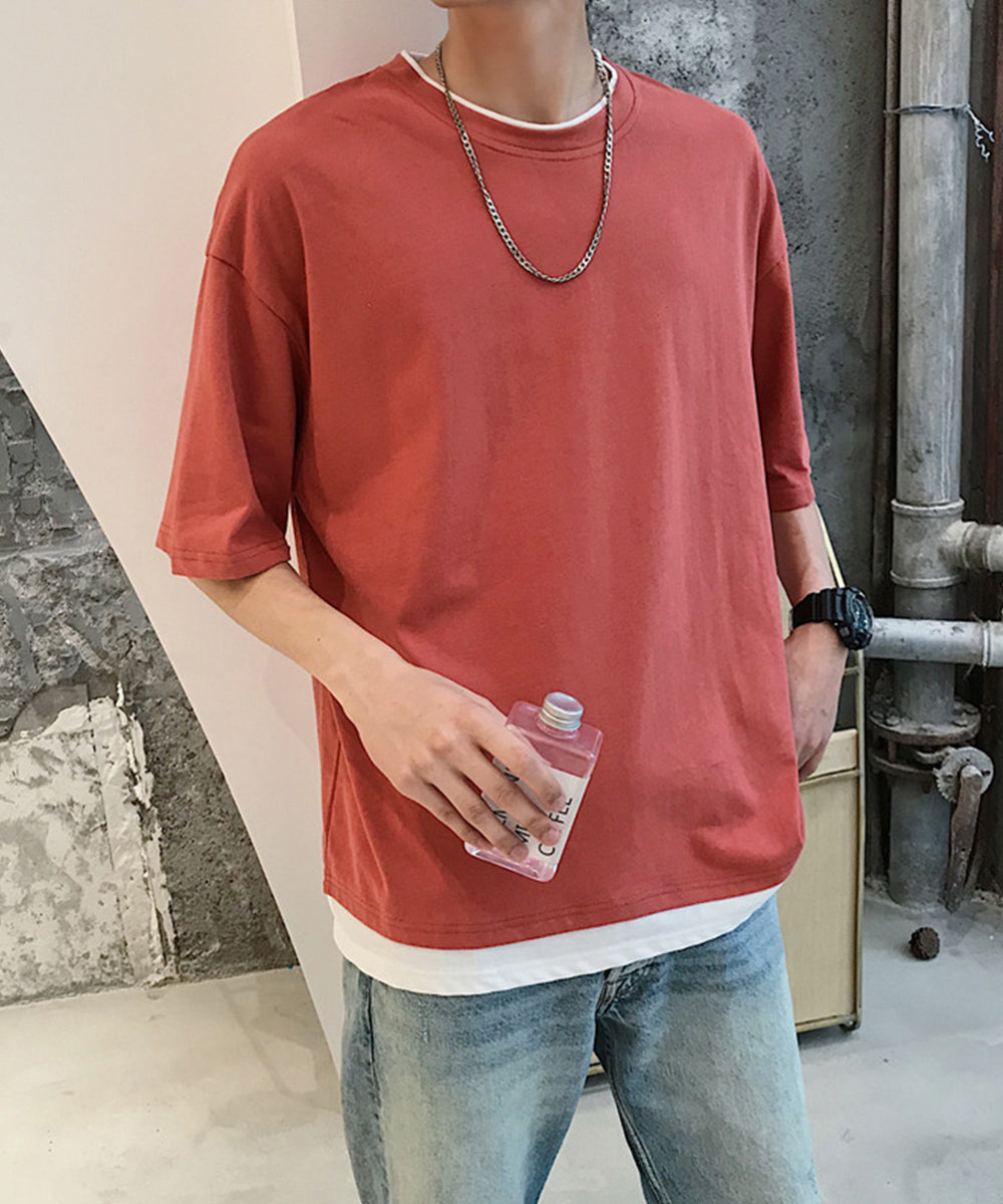 レイヤード風tシャツ メンズクルーネック