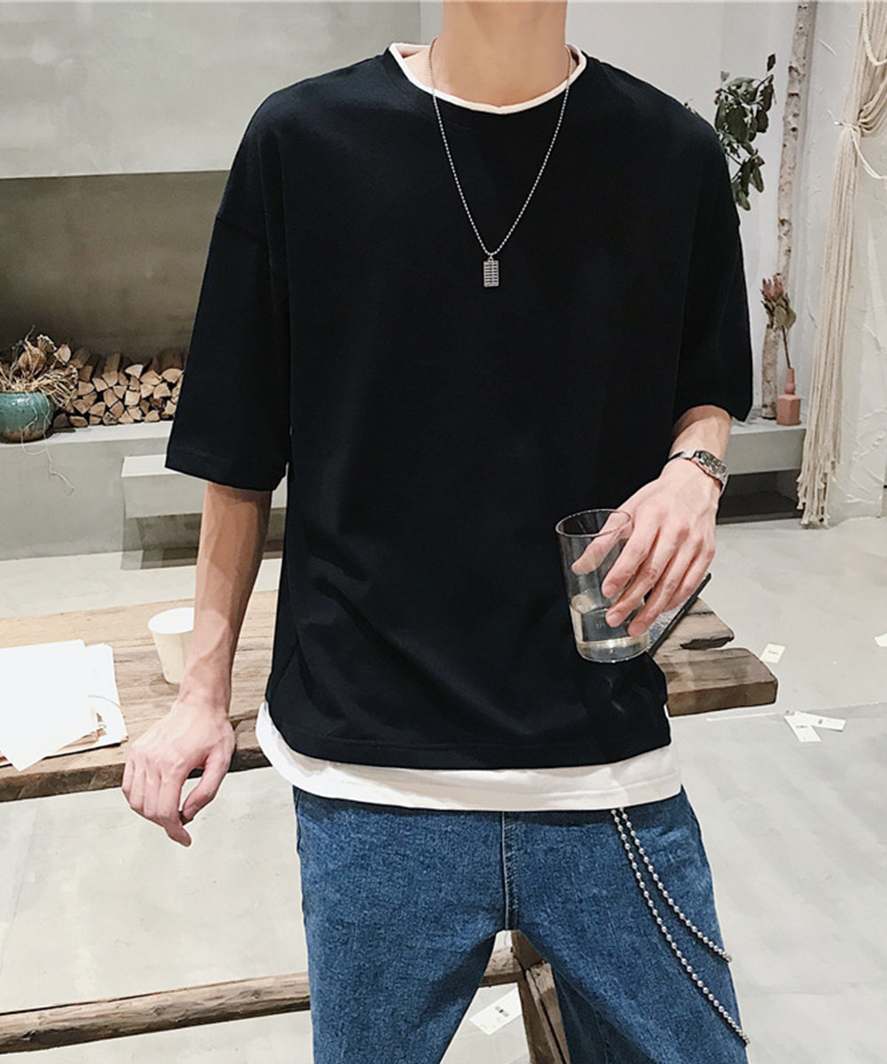 レイヤード風tシャツ メンズクルーネック