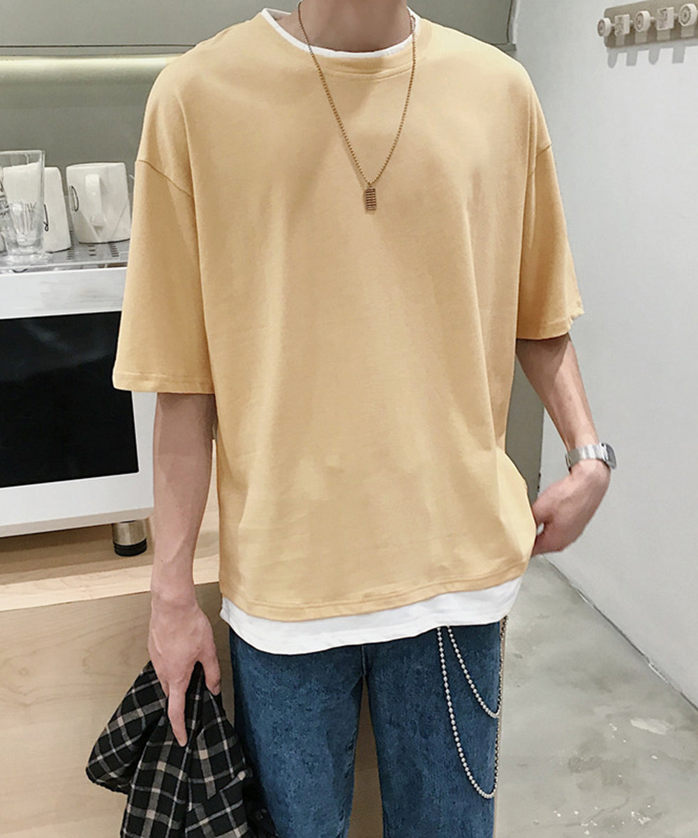 レイヤード風tシャツ メンズクルーネック