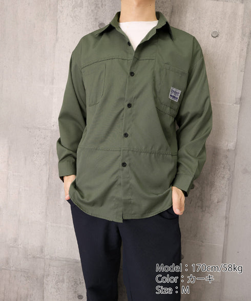 ワンポイントロゴシャツ長袖 メンズ春秋服 カジュアルシャツ無地 ヴィンテージ風ゆったりポケット付きライトアウター 韓国風トップスおしゃれ アメカジシャツ体型カバー 84JIQI-007