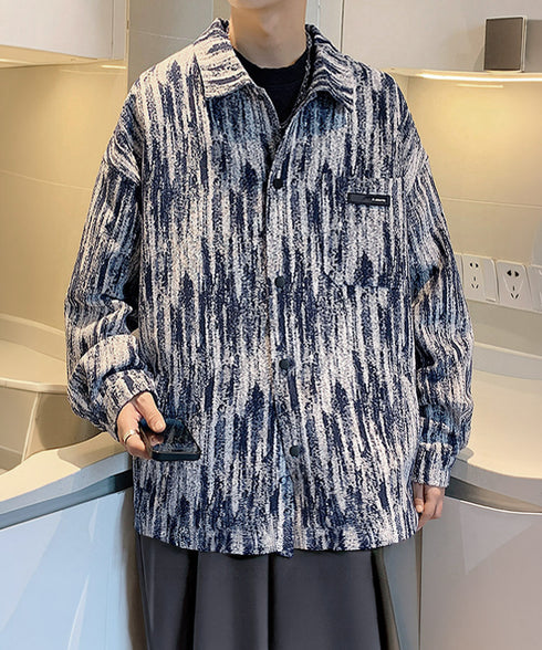 メンズ総柄シャツジャケットオーバーサイズ タイダイ風 ビッグシルエット長袖シャツブルゾン ゆったりライトアウター 春秋羽織りかっこいいストリート服トレンドメンズ服 84JIQI-008