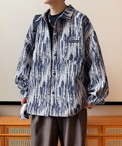 メンズ総柄シャツジャケットオーバーサイズ タイダイ風 ビッグシルエット長袖シャツブルゾン ゆったりライトアウター 春秋羽織りかっこいいストリート服トレンドメンズ服 84JIQI-008