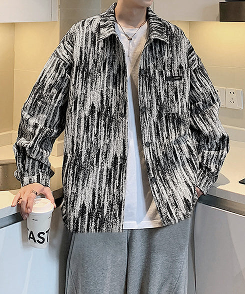メンズ総柄シャツジャケットオーバーサイズ タイダイ風 ビッグシルエット長袖シャツブルゾン ゆったりライトアウター 春秋羽織りかっこいいストリート服トレンドメンズ服 84JIQI-008