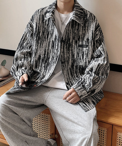 メンズ総柄シャツジャケットオーバーサイズ タイダイ風 ビッグシルエット長袖シャツブルゾン ゆったりライトアウター 春秋羽織りかっこいいストリート服トレンドメンズ服 84JIQI-008