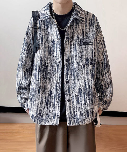 メンズ総柄シャツジャケットオーバーサイズ タイダイ風 ビッグシルエット長袖シャツブルゾン ゆったりライトアウター 春秋羽織りかっこいいストリート服トレンドメンズ服 84JIQI-008