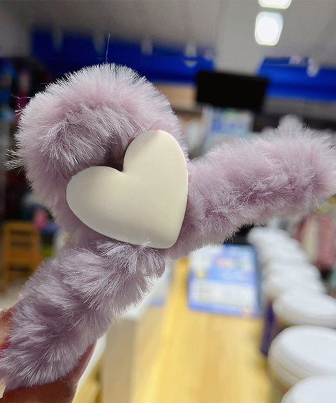 ヘアクリップ 韓国 ファーバンスクリップ 大人可愛い ふわふわ ヘアアクセサリー お洒落 髪留め ハーフアップ まとめ髪 便利グッズ ハート髪飾り 秋冬 きれいめ 84JLIAO-001