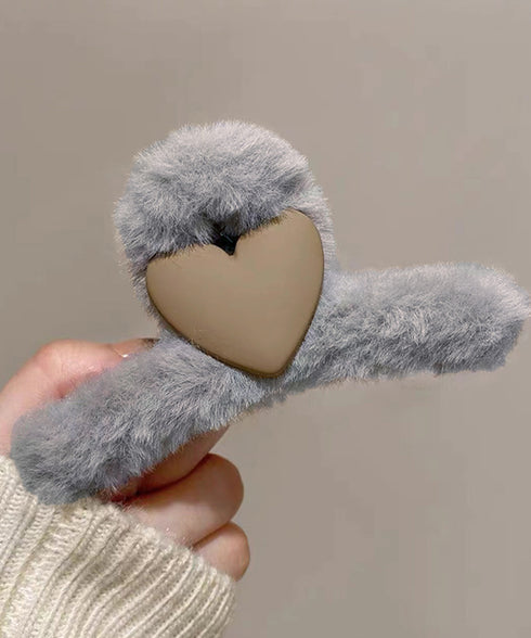 ヘアクリップ 韓国 ファーバンスクリップ 大人可愛い ふわふわ ヘアアクセサリー お洒落 髪留め ハーフアップ まとめ髪 便利グッズ ハート髪飾り 秋冬 きれいめ 84JLIAO-001