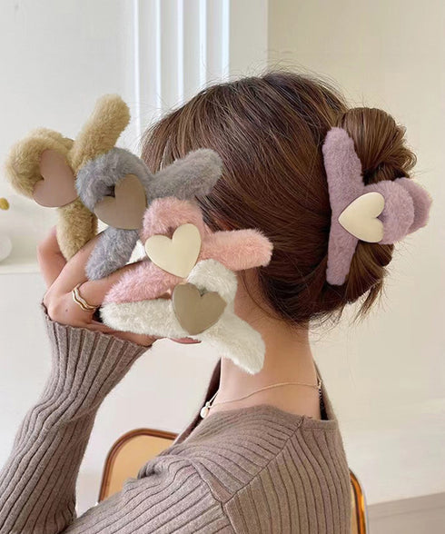 ヘアクリップ 韓国 ファーバンスクリップ 大人可愛い ふわふわ ヘアアクセサリー お洒落 髪留め ハーフアップ まとめ髪 便利グッズ ハート髪飾り 秋冬 きれいめ 84JLIAO-001