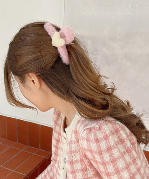 ヘアクリップ 韓国 ファーバンスクリップ 大人可愛い ふわふわ ヘアアクセサリー お洒落 髪留め ハーフアップ まとめ髪 便利グッズ ハート髪飾り 秋冬 きれいめ 84JLIAO-001
