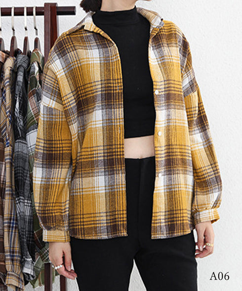 シャツ ブラウス チェック柄シャツ 長袖 レディース おしゃれ ゆったりカラーチェックシャツ カジュアルトップス レトロ韓国ファッション 10代20代30代40代 84KAILI-001