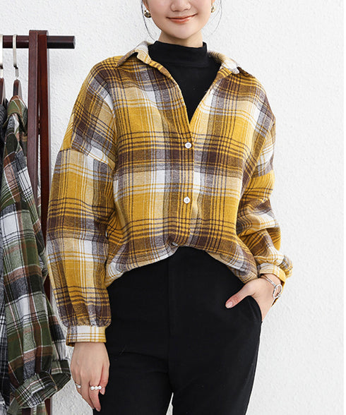 シャツ ブラウス チェック柄シャツ 長袖 レディース おしゃれ ゆったりカラーチェックシャツ カジュアルトップス レトロ韓国ファッション 10代20代30代40代 84KAILI-001
