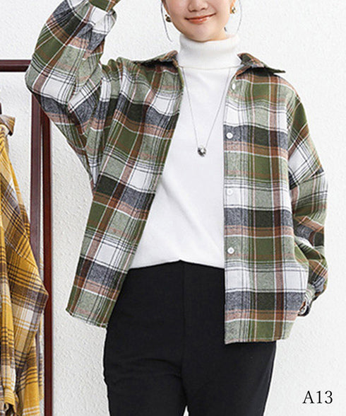 シャツ ブラウス チェック柄シャツ 長袖 レディース おしゃれ ゆったりカラーチェックシャツ カジュアルトップス レトロ韓国ファッション 10代20代30代40代 84KAILI-001
