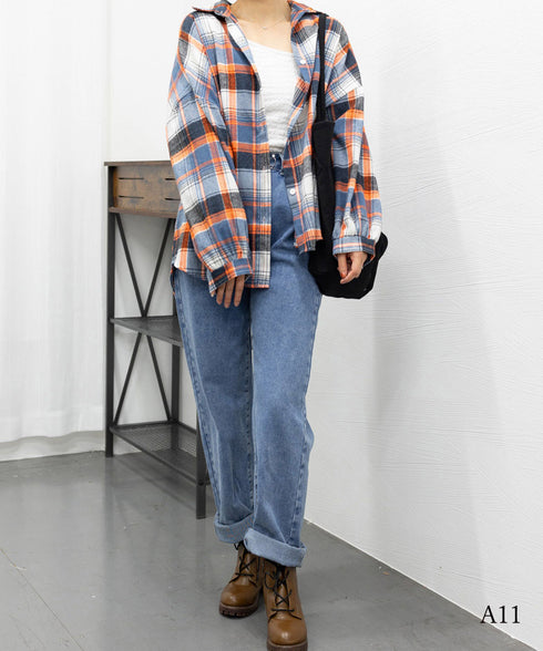 シャツ ブラウス チェック柄シャツ 長袖 レディース おしゃれ ゆったりカラーチェックシャツ カジュアルトップス レトロ韓国ファッション 10代20代30代40代 84KAILI-001
